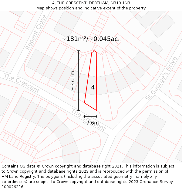 4, THE CRESCENT, DEREHAM, NR19 1NR: Plot and title map
