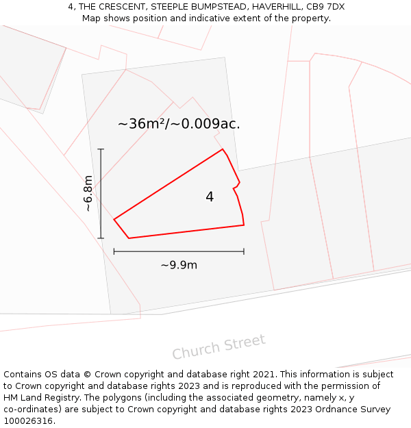 4, THE CRESCENT, STEEPLE BUMPSTEAD, HAVERHILL, CB9 7DX: Plot and title map