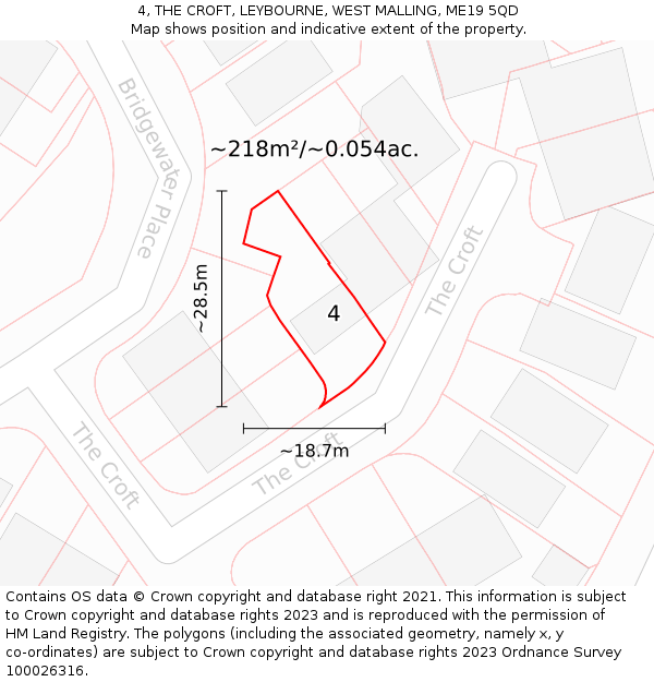 4, THE CROFT, LEYBOURNE, WEST MALLING, ME19 5QD: Plot and title map