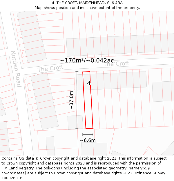 4, THE CROFT, MAIDENHEAD, SL6 4BA: Plot and title map