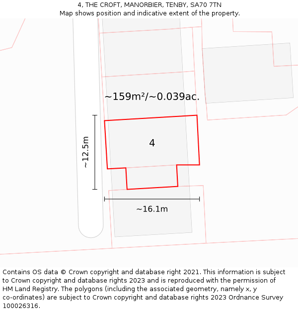 4, THE CROFT, MANORBIER, TENBY, SA70 7TN: Plot and title map