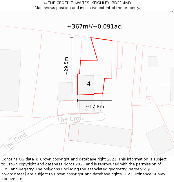 4, THE CROFT, THWAITES, KEIGHLEY, BD21 4ND: Plot and title map