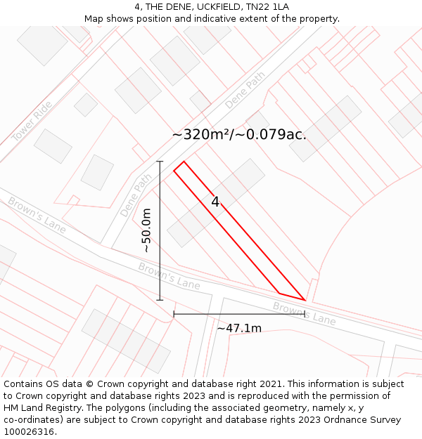 4, THE DENE, UCKFIELD, TN22 1LA: Plot and title map