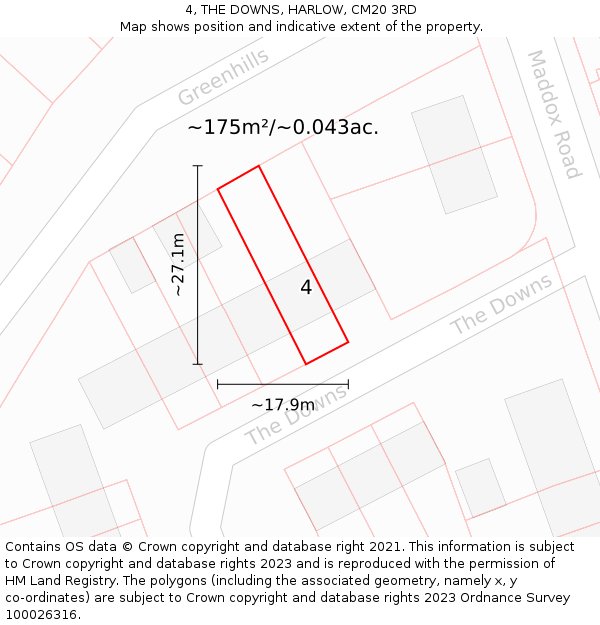 4, THE DOWNS, HARLOW, CM20 3RD: Plot and title map