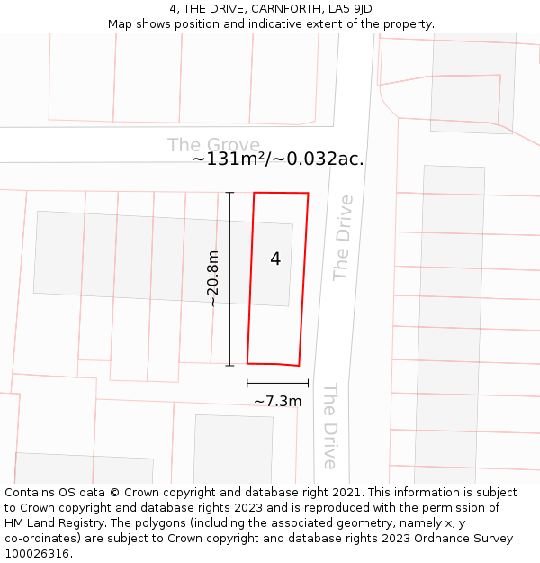 4, THE DRIVE, CARNFORTH, LA5 9JD: Plot and title map
