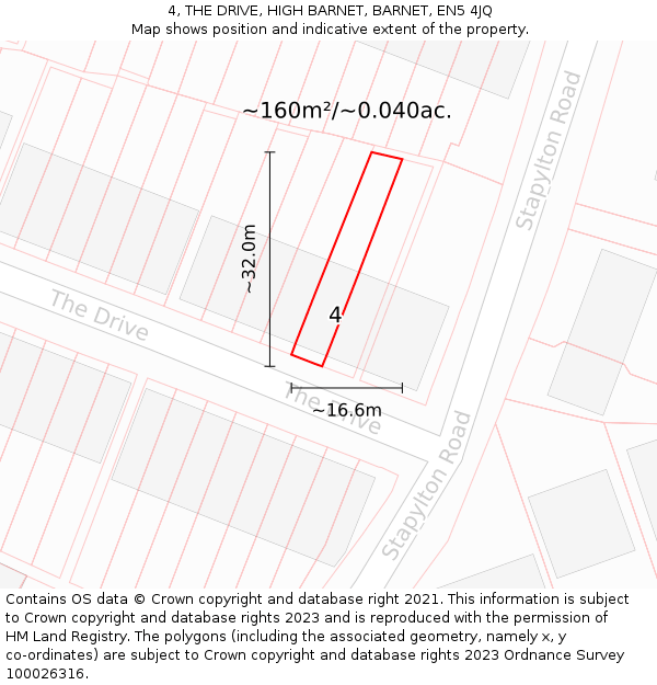 4, THE DRIVE, HIGH BARNET, BARNET, EN5 4JQ: Plot and title map