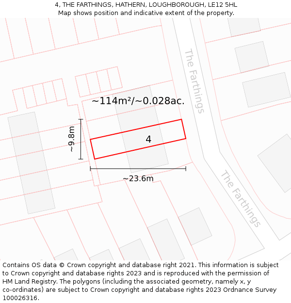 4, THE FARTHINGS, HATHERN, LOUGHBOROUGH, LE12 5HL: Plot and title map
