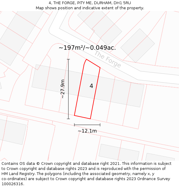 4, THE FORGE, PITY ME, DURHAM, DH1 5RU: Plot and title map