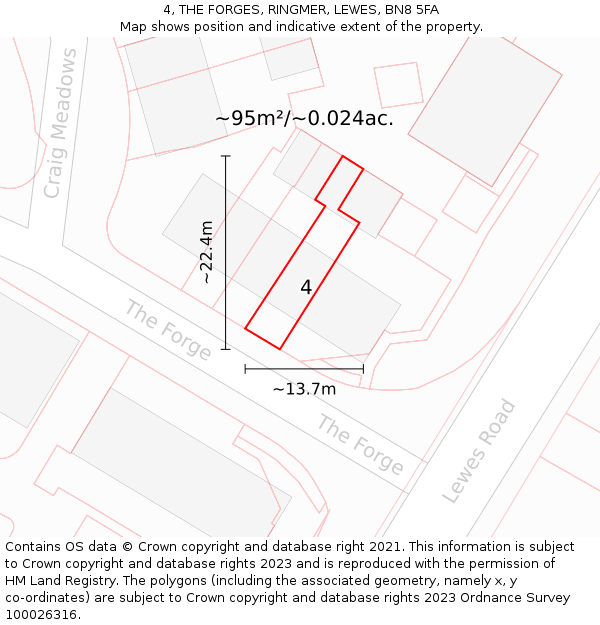 4, THE FORGES, RINGMER, LEWES, BN8 5FA: Plot and title map