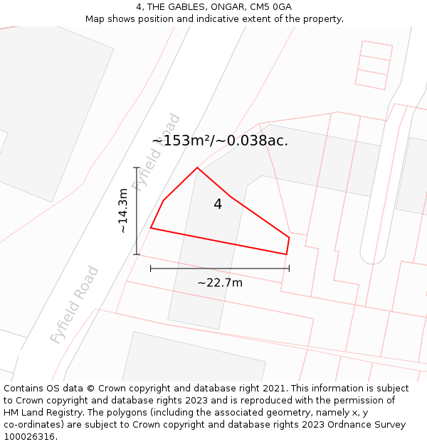 4, THE GABLES, ONGAR, CM5 0GA: Plot and title map