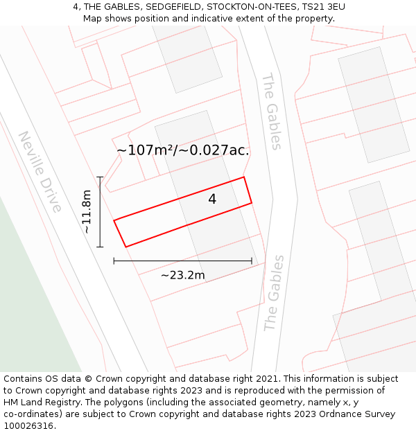 4, THE GABLES, SEDGEFIELD, STOCKTON-ON-TEES, TS21 3EU: Plot and title map