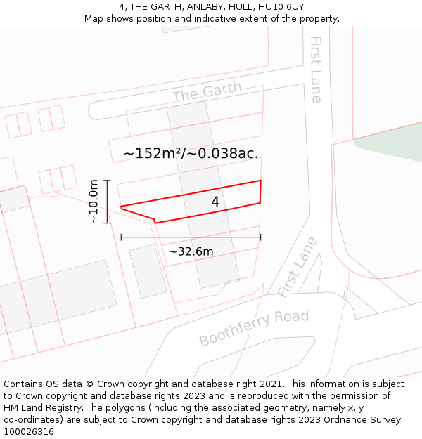 4, THE GARTH, ANLABY, HULL, HU10 6UY: Plot and title map