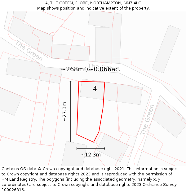 4, THE GREEN, FLORE, NORTHAMPTON, NN7 4LG: Plot and title map