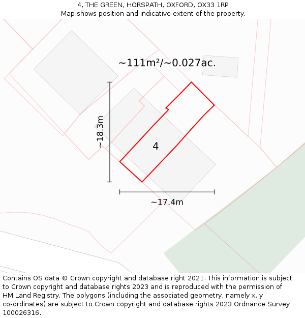 4, THE GREEN, HORSPATH, OXFORD, OX33 1RP: Plot and title map