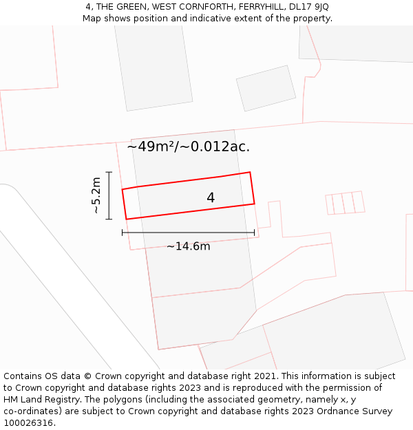 4, THE GREEN, WEST CORNFORTH, FERRYHILL, DL17 9JQ: Plot and title map