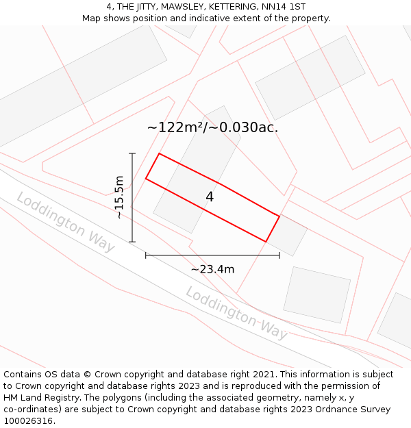 4, THE JITTY, MAWSLEY, KETTERING, NN14 1ST: Plot and title map
