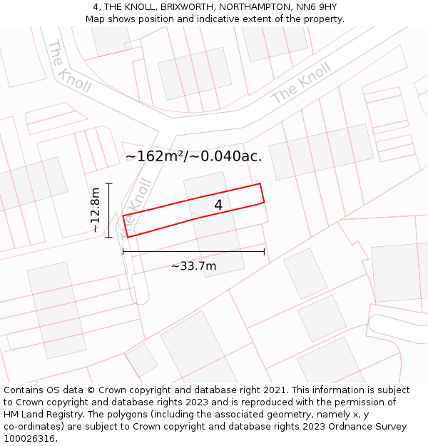 4, THE KNOLL, BRIXWORTH, NORTHAMPTON, NN6 9HY: Plot and title map