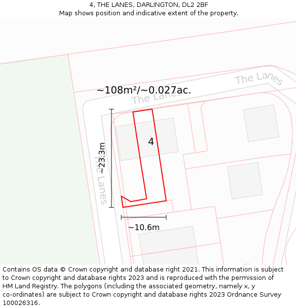 4, THE LANES, DARLINGTON, DL2 2BF: Plot and title map