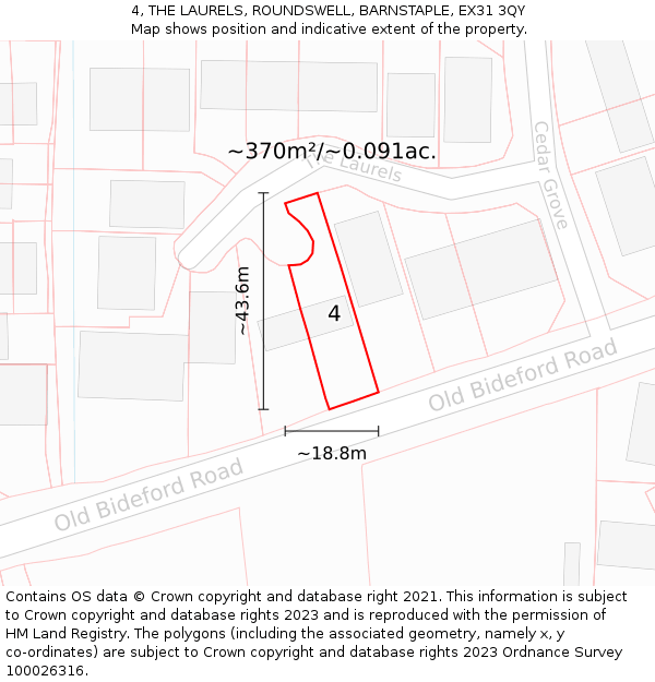 4, THE LAURELS, ROUNDSWELL, BARNSTAPLE, EX31 3QY: Plot and title map