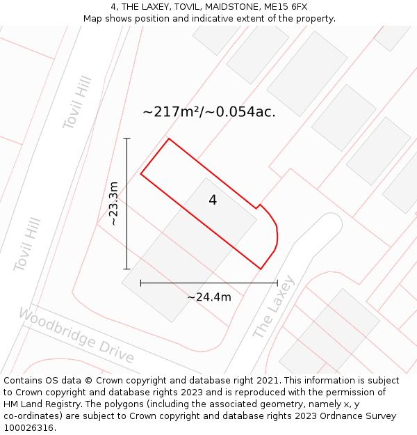 4, THE LAXEY, TOVIL, MAIDSTONE, ME15 6FX: Plot and title map
