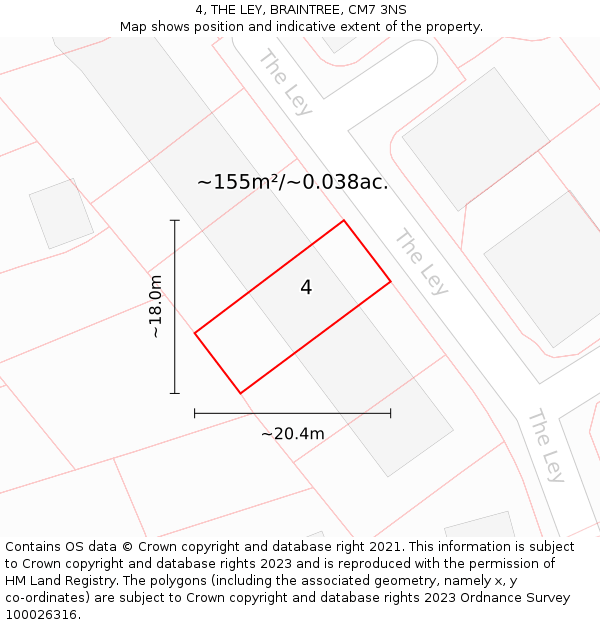 4, THE LEY, BRAINTREE, CM7 3NS: Plot and title map