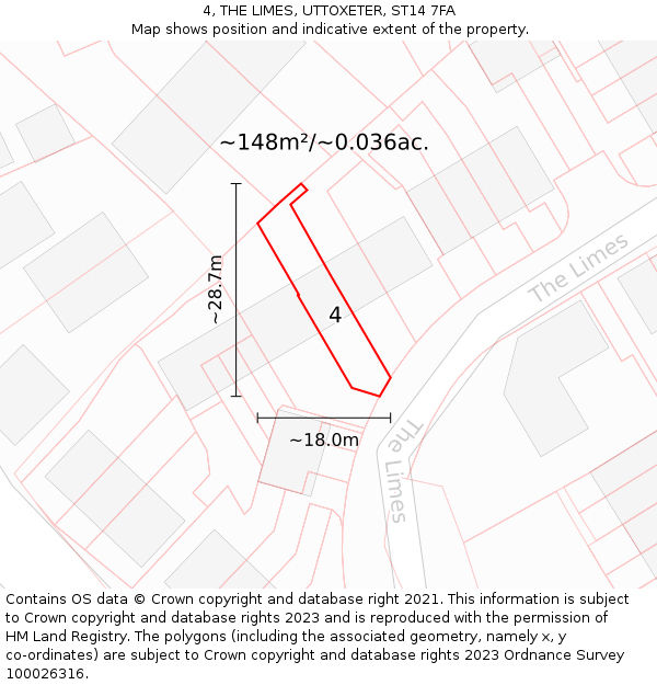 4, THE LIMES, UTTOXETER, ST14 7FA: Plot and title map