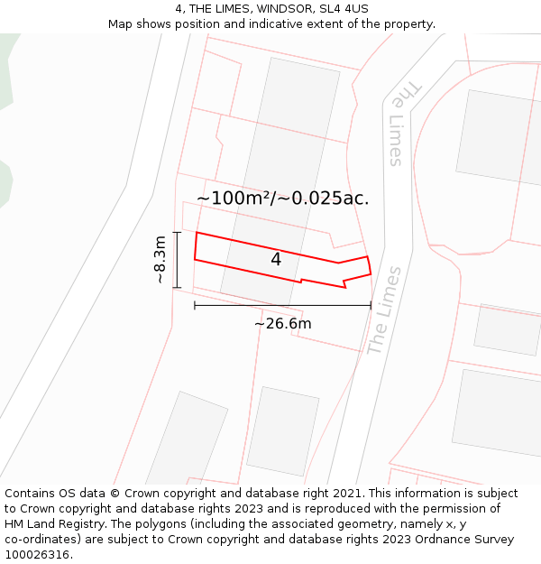 4, THE LIMES, WINDSOR, SL4 4US: Plot and title map