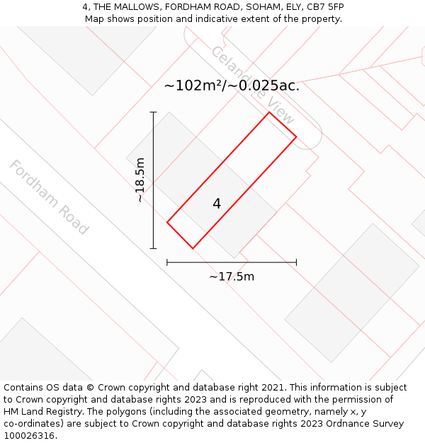 4, THE MALLOWS, FORDHAM ROAD, SOHAM, ELY, CB7 5FP: Plot and title map