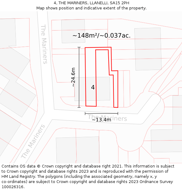 4, THE MARINERS, LLANELLI, SA15 2PH: Plot and title map