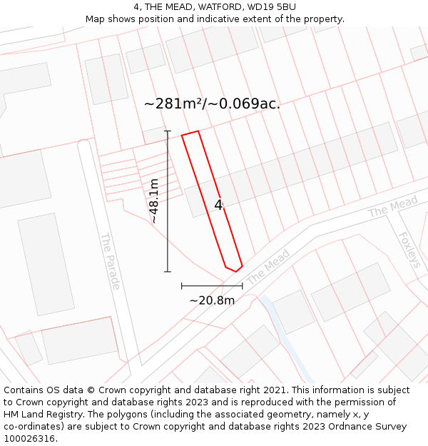 4, THE MEAD, WATFORD, WD19 5BU: Plot and title map