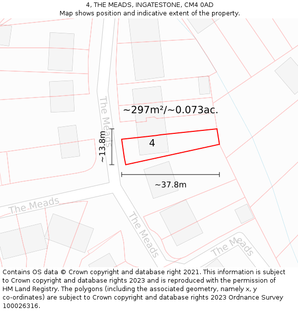 4, THE MEADS, INGATESTONE, CM4 0AD: Plot and title map