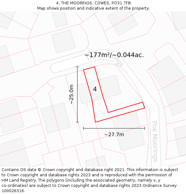 4, THE MOORINGS, COWES, PO31 7FB: Plot and title map