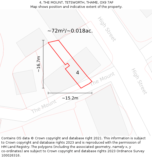 4, THE MOUNT, TETSWORTH, THAME, OX9 7AF: Plot and title map