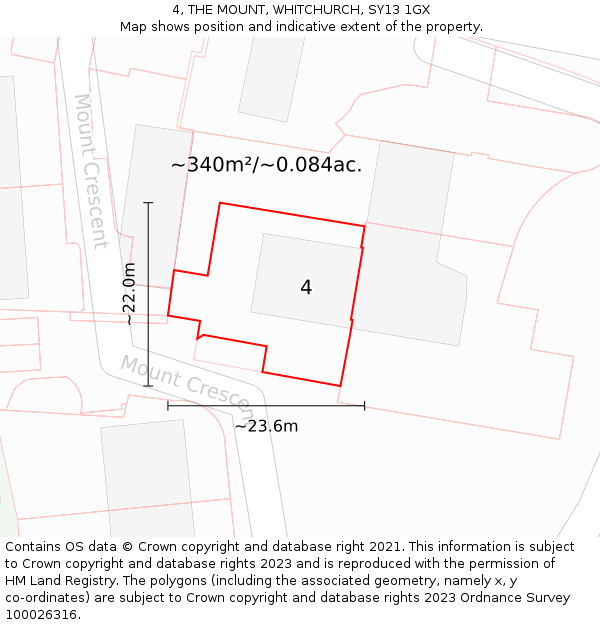 4, THE MOUNT, WHITCHURCH, SY13 1GX: Plot and title map