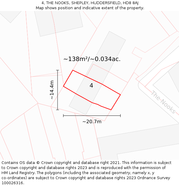 4, THE NOOKS, SHEPLEY, HUDDERSFIELD, HD8 8AJ: Plot and title map