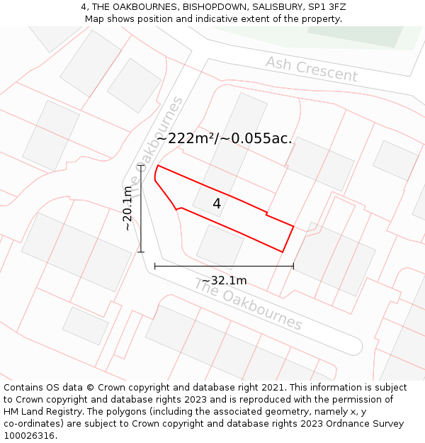 4, THE OAKBOURNES, BISHOPDOWN, SALISBURY, SP1 3FZ: Plot and title map