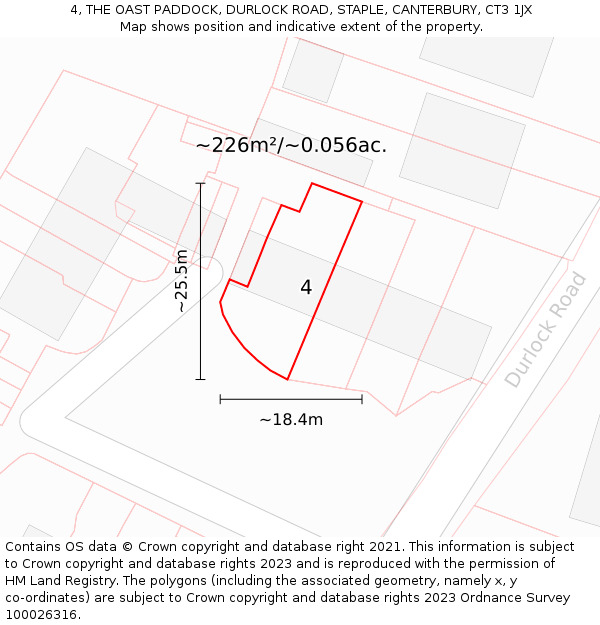 4, THE OAST PADDOCK, DURLOCK ROAD, STAPLE, CANTERBURY, CT3 1JX: Plot and title map