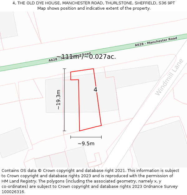 4, THE OLD DYE HOUSE, MANCHESTER ROAD, THURLSTONE, SHEFFIELD, S36 9PT: Plot and title map