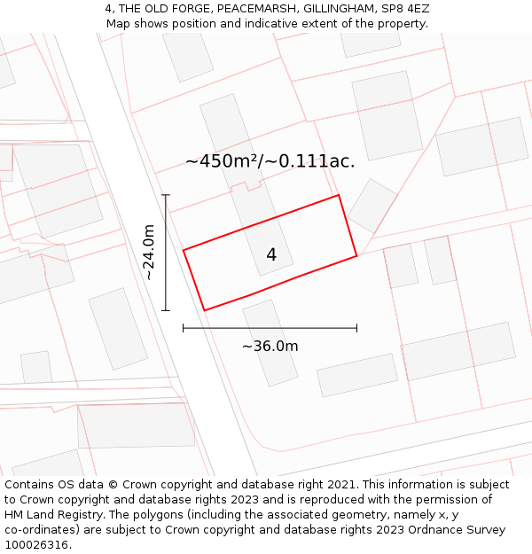 4, THE OLD FORGE, PEACEMARSH, GILLINGHAM, SP8 4EZ: Plot and title map