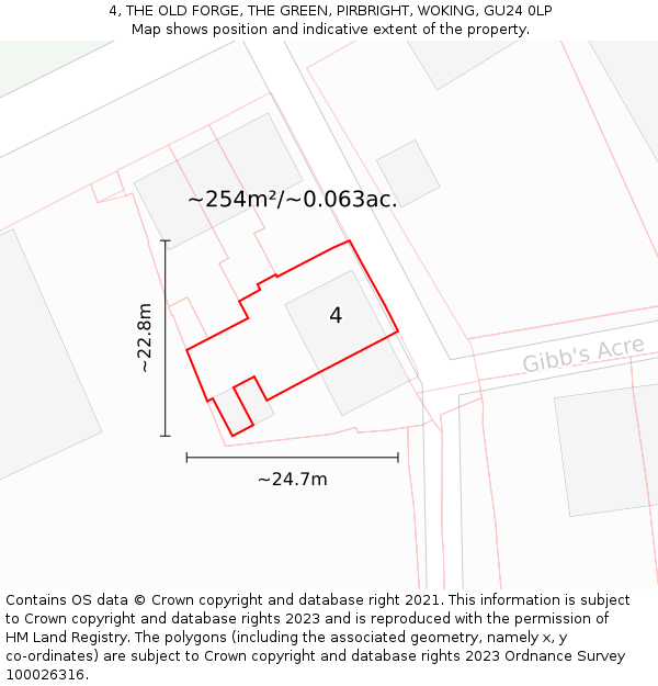4, THE OLD FORGE, THE GREEN, PIRBRIGHT, WOKING, GU24 0LP: Plot and title map