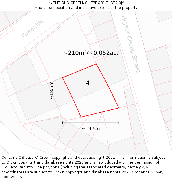 4, THE OLD GREEN, SHERBORNE, DT9 3JY: Plot and title map