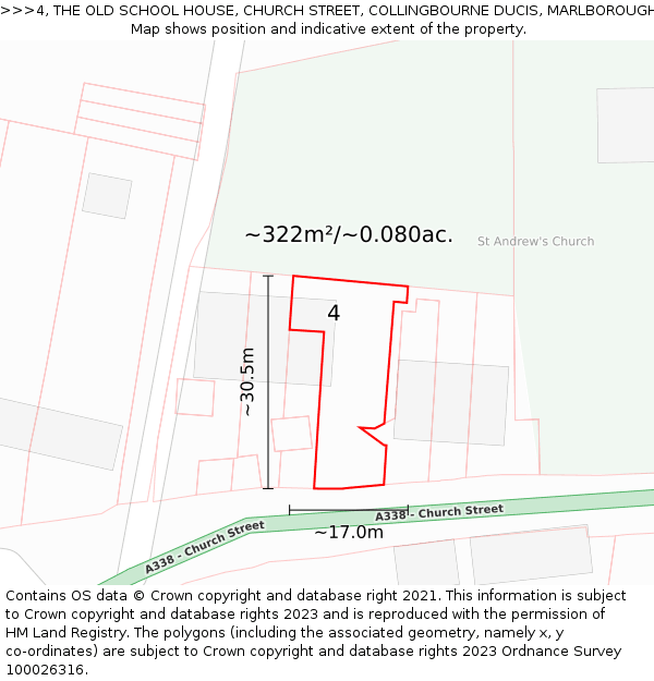 4, THE OLD SCHOOL HOUSE, CHURCH STREET, COLLINGBOURNE DUCIS, MARLBOROUGH, SN8 3FJ: Plot and title map