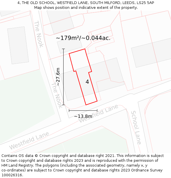 4, THE OLD SCHOOL, WESTFIELD LANE, SOUTH MILFORD, LEEDS, LS25 5AP: Plot and title map