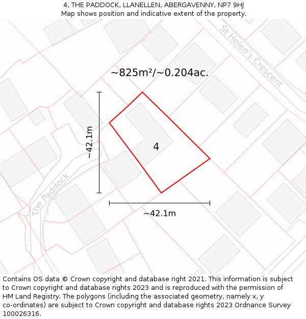 4, THE PADDOCK, LLANELLEN, ABERGAVENNY, NP7 9HJ: Plot and title map
