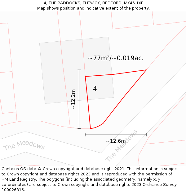 4, THE PADDOCKS, FLITWICK, BEDFORD, MK45 1XF: Plot and title map