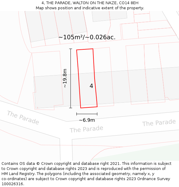 4, THE PARADE, WALTON ON THE NAZE, CO14 8EH: Plot and title map