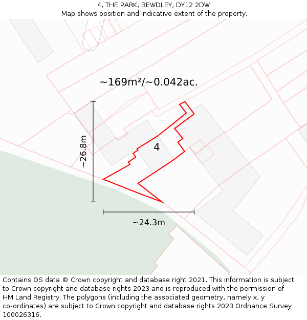 4, THE PARK, BEWDLEY, DY12 2DW: Plot and title map