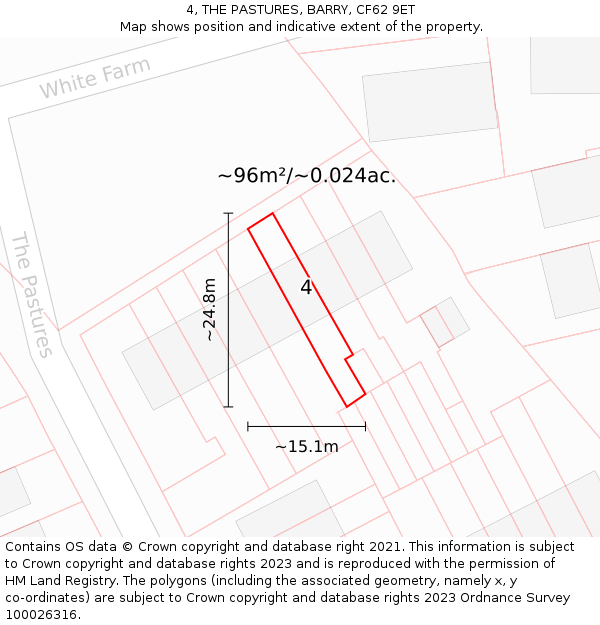 4, THE PASTURES, BARRY, CF62 9ET: Plot and title map
