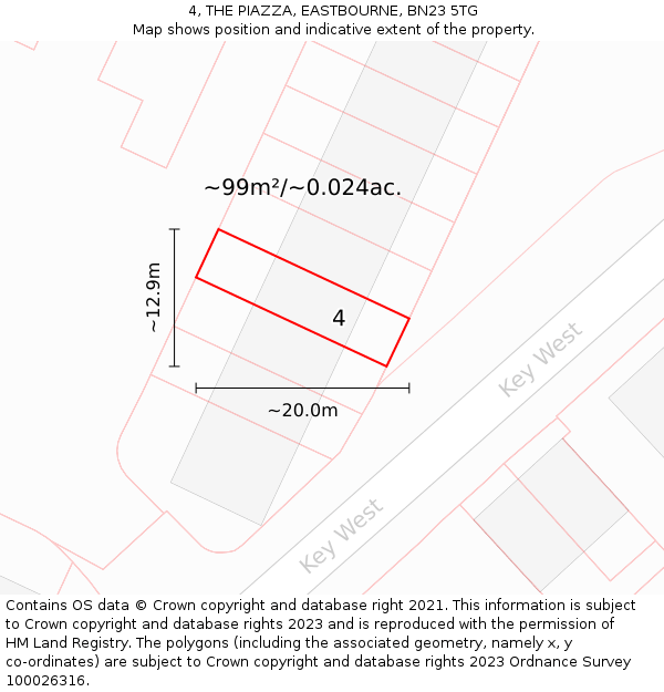 4, THE PIAZZA, EASTBOURNE, BN23 5TG: Plot and title map