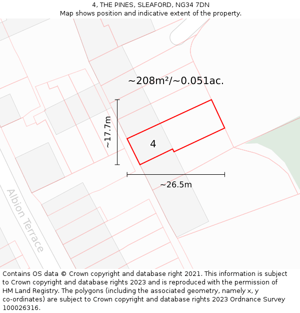 4, THE PINES, SLEAFORD, NG34 7DN: Plot and title map